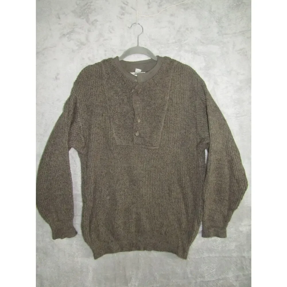 UNIQLO Vintage Wool Blend Henley Sweater Brown Rib Knit Korea Sz S Y2K Fisherman